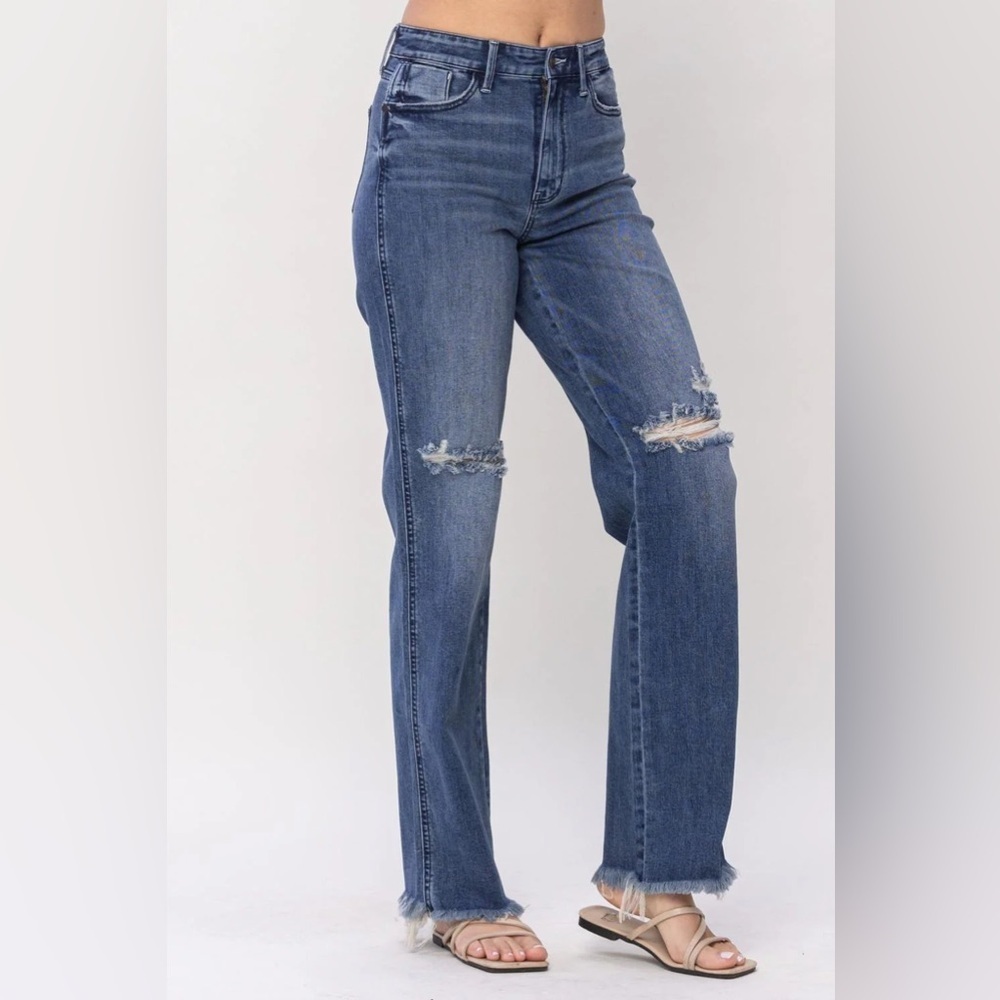 Judy Blue High Waist W/ Knee Destroy Straight Denim Jeans 82498 size 15/32 - Picture 5 of 9